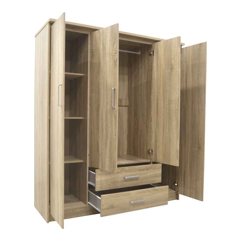 Dulap Olympus cu 4 usi si sertare, Alb, 159x57x183 cm - Stejar