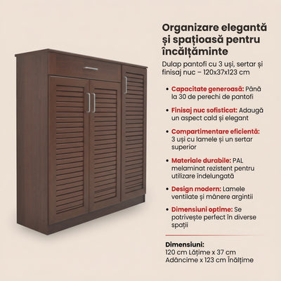 Dulap pantofi Sante 30 perechi, nuc, 120x37x123 cm, detaliu produs