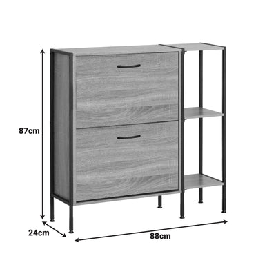 Dulap pentru pantofi pentru 12 perechi Karleva, Stejar cu metal, negru, 88x24x87 cm, foto produs 7
