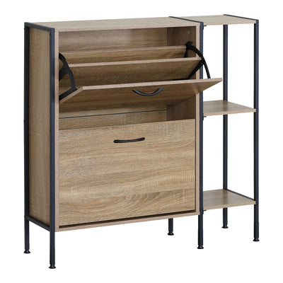 Dulap pentru pantofi pentru 12 perechi Karleva, Stejar cu metal, negru, 88x24x87 cm, detaliu produs