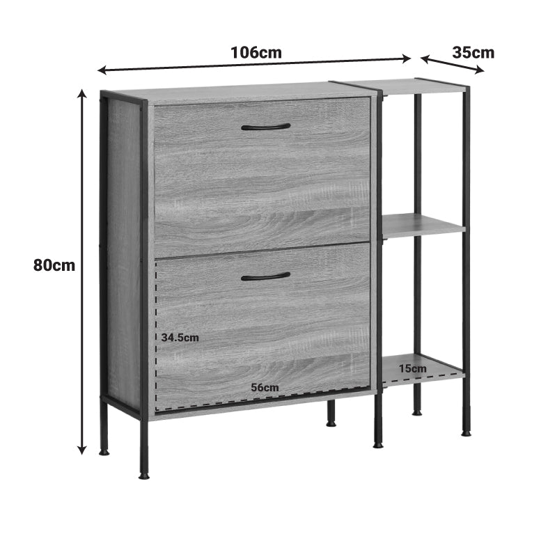 Dulap pentru pantofi pentru 12 perechi Karleva, Stejar cu metal, negru, 88x24x87 cm, foto produs 6