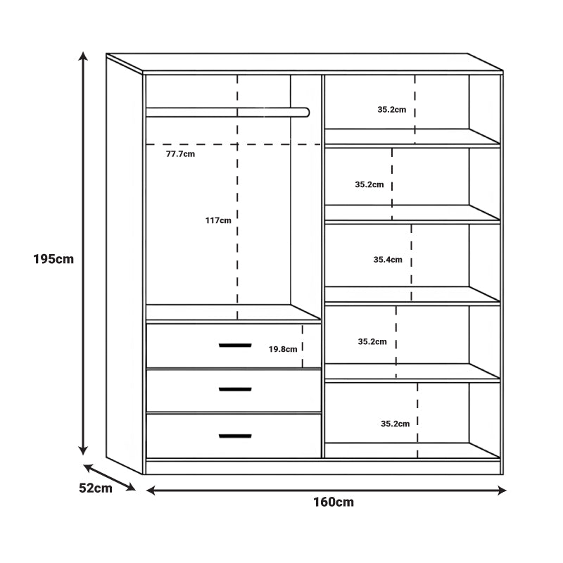 Dulap Sonlen cu 4 usi si 3 sertare, Nuc, 160x52x195 cm, foto produs