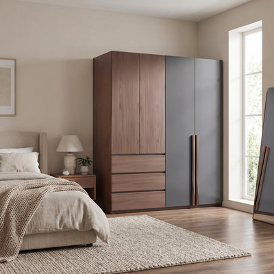 Dulap Sonlen cu 4 usi si 3 sertare, Nuc, 160x52x195 cm, imagine suplimentara