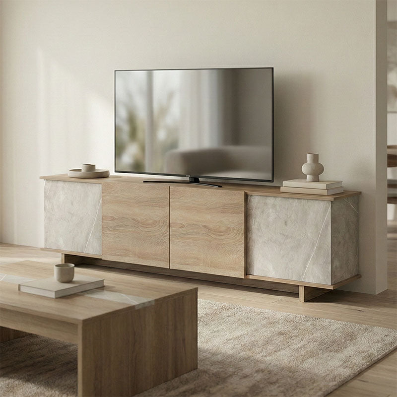 Dulap TV cu gri-bej Zafore, Lemn, 180x33x50 cm