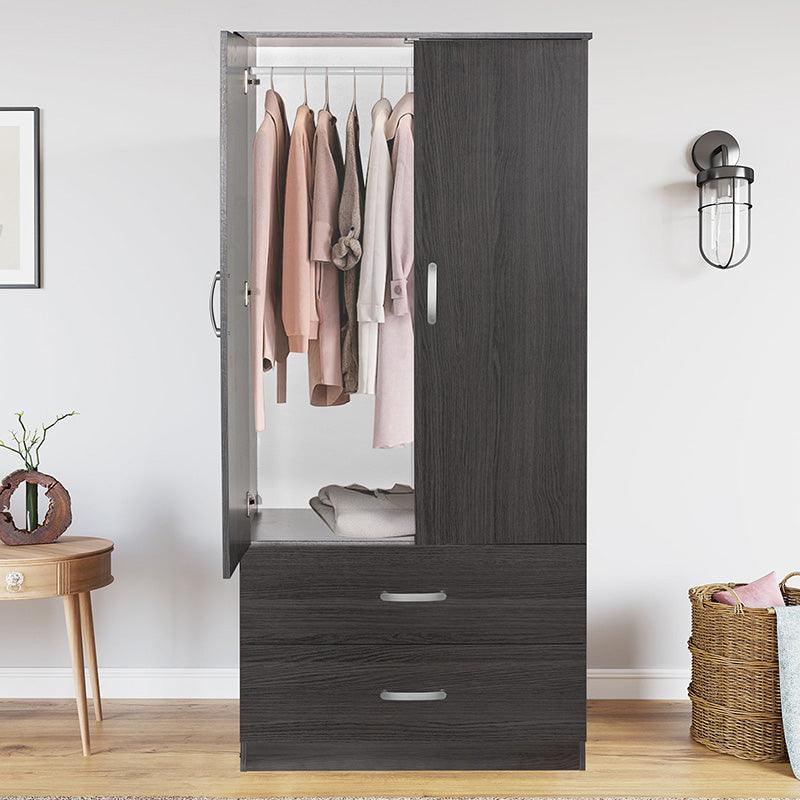 Dulap Zelia cu 2 usi si sertare, 79x42x180 cm - Negru