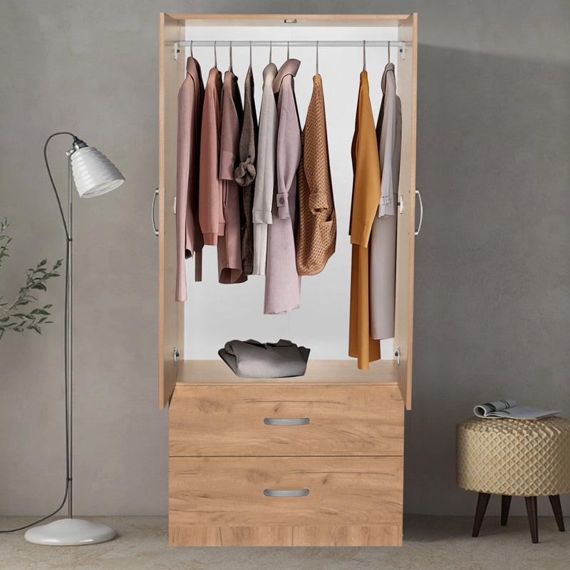 Dulap Zelia cu 2 usi si sertare, 79x42x180 cm - Natural