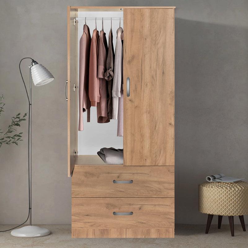 Dulap Zelia cu 2 usi si sertare, 79x42x180 cm - Natural