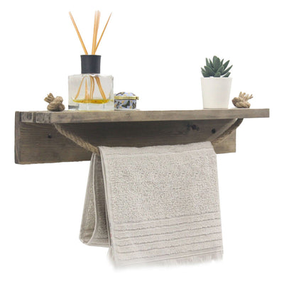 raft de perete Etajera baie cu suport prosop Sidra lemn nuc antic gri 50x9x10 cm