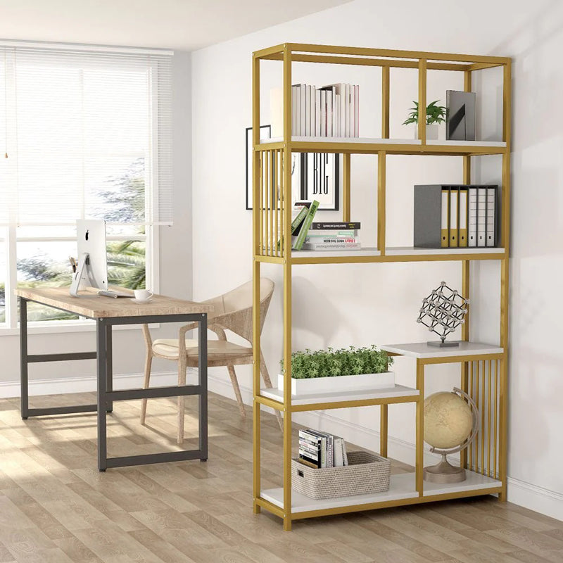Biblioteca Denver Auriu, Finisaj Marmura, Alba, 100x30x160 cm