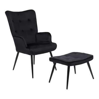 Fotoliu cu taburet Siella, Negru, Catifea, metal, 59x67x94 cm