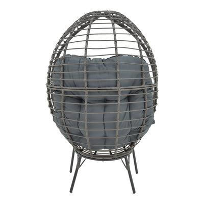 Fotoliu de gradina Nestie ratan picioare metal gri perna, gri, 102x80x155 cm, foto produs