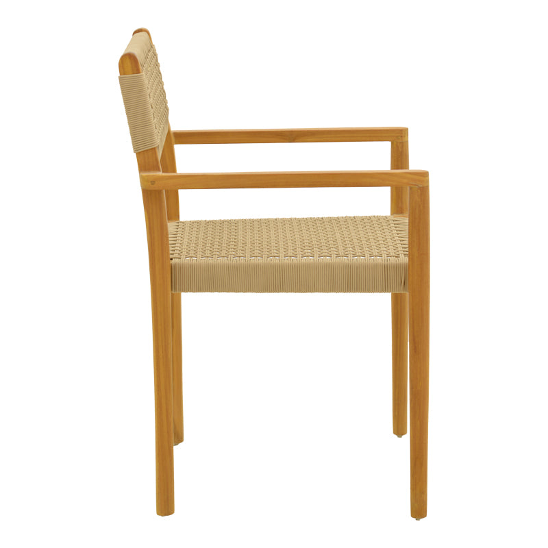Fotoliu Lengan, lemn teak, cu detalii din frânghie bej, 54x52x80 cm