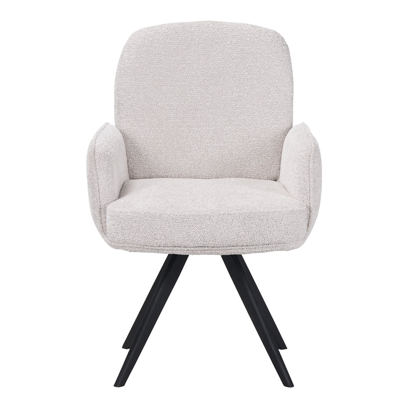 Fotoliu pivotant cu funcție Novo, Stil Modern, Material Bouclé Alb, Picioare Metal, Negru, 66x60x90 cm - BLACK-WHITE