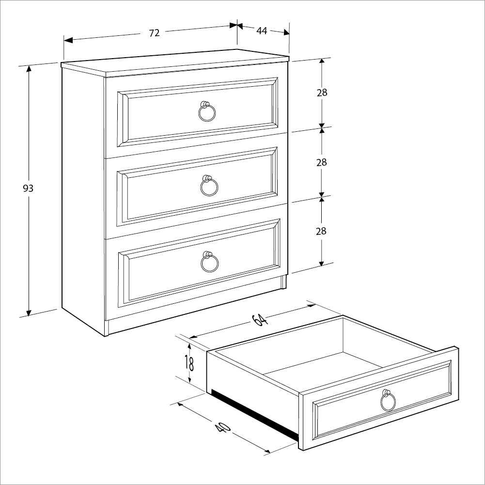 Comoda Adore Hampton, 3 sertare, 72 x 93 x 44 cm