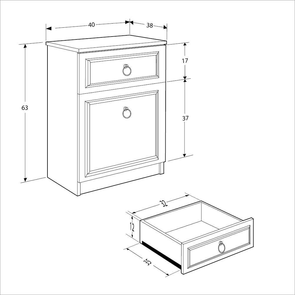 Noptiera Adore Hampton, 2 sertare, 45 x 63 x 38 cm