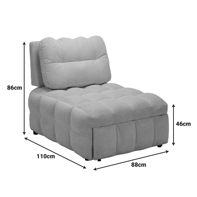 Jelica fotoliu-bed cu gri stofă, Gri - Negru, 88x110x86 cm