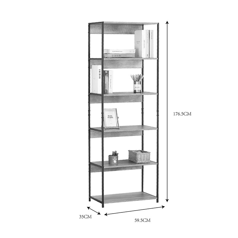 Kaliano stejar-negru metal Bibliotecă, 60x35x177 cm