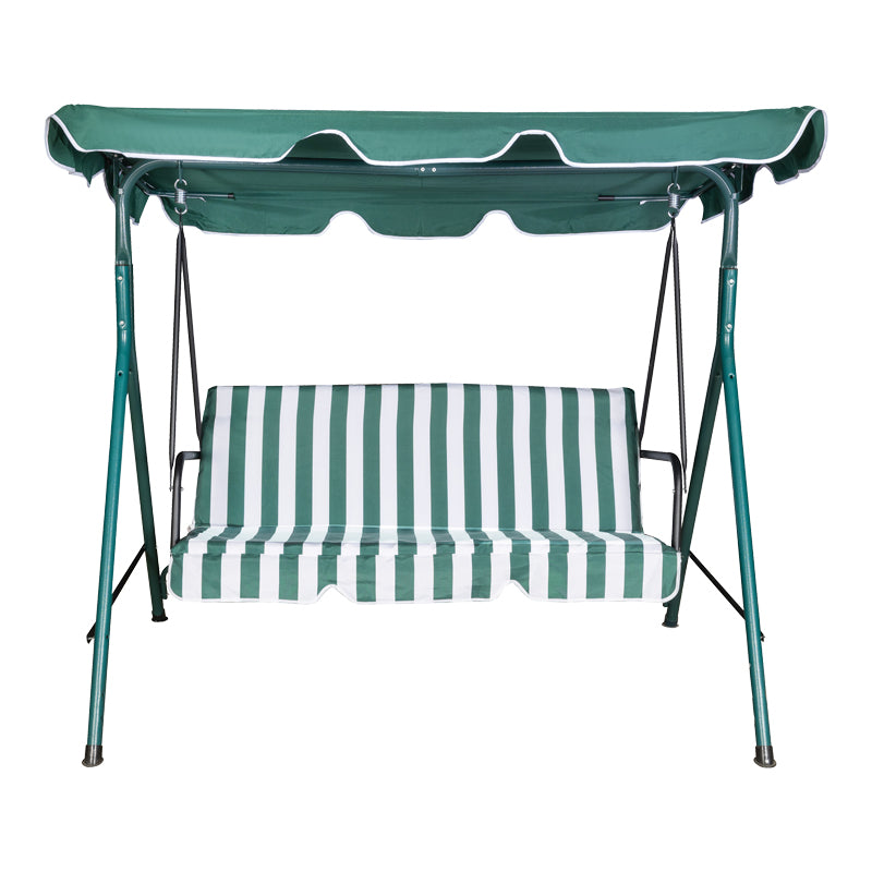 Leagăn de grădină cu suport din metal, stofă, verde-alb, 170x110x153 cm