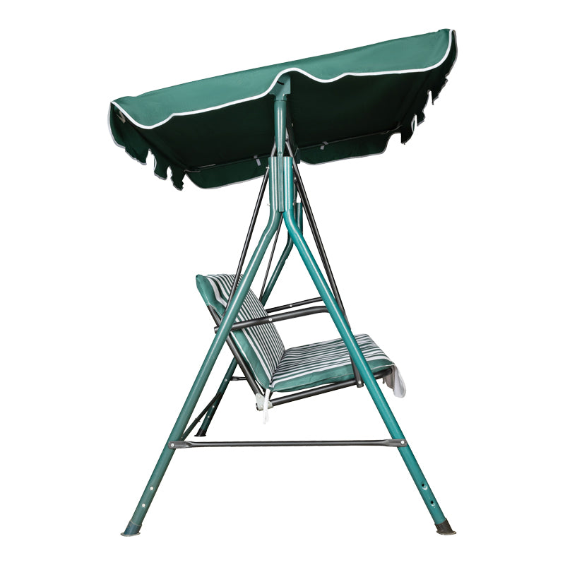Leagăn de grădină cu suport din metal, stofă, verde-alb, 170x110x153 cm