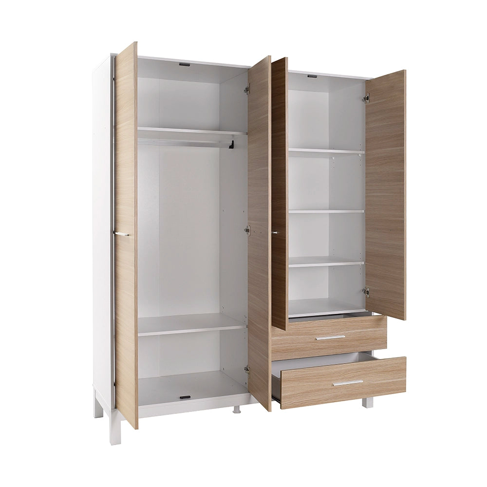 Dulap Haine Adore London, 4 usi si 2 sertare, Alb - Stejar, 159 x 202 x 52 cm