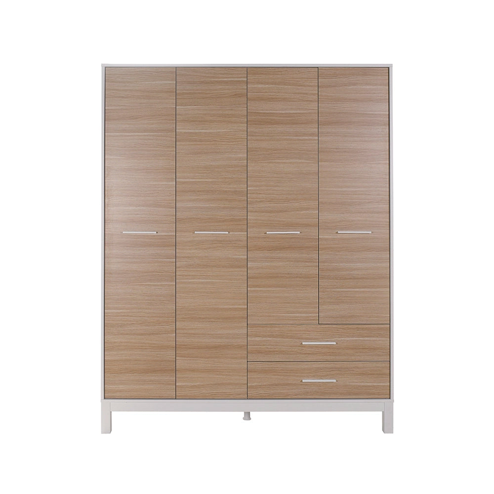 Dulap Haine Adore London, 4 usi si 2 sertare, Alb - Stejar, 159 x 202 x 52 cm