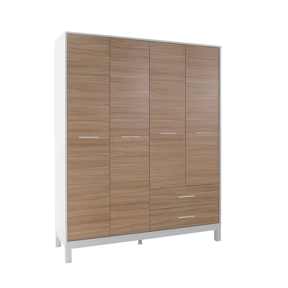 Dulap Haine Adore London, 4 usi si 2 sertare, Alb - Stejar, 159 x 202 x 52 cm