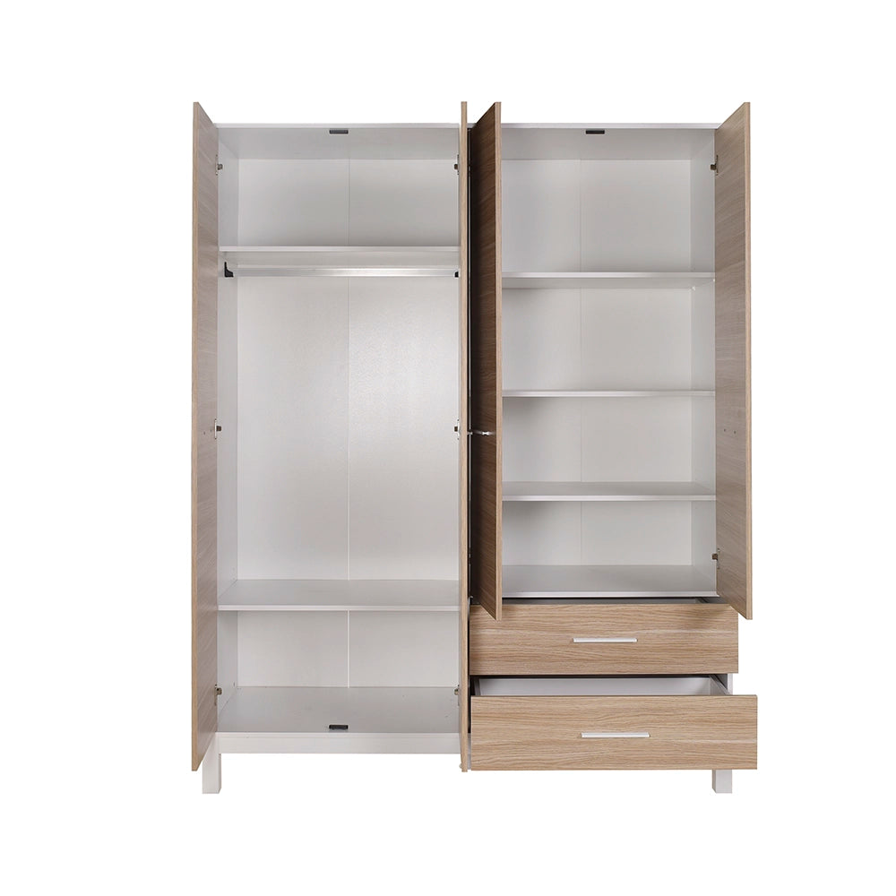 Dulap Haine Adore London, 4 usi si 2 sertare, Alb - Stejar, 159 x 202 x 52 cm