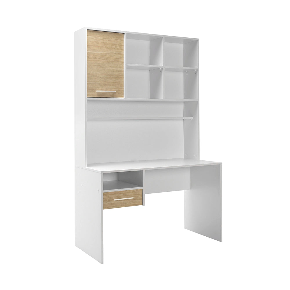 Birou Adore London cu biblioteca, Alb - Stejar, 120x196x60 cm