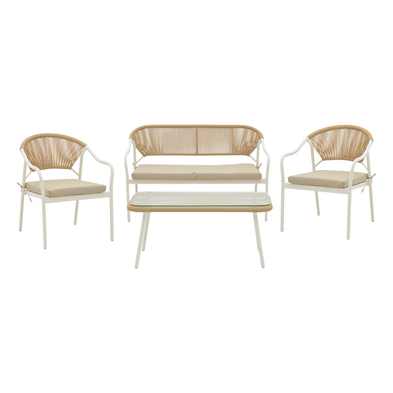 Lounge Bonanza set 4buc bej ratan-aluminiu, alb, 124x64x78 cm