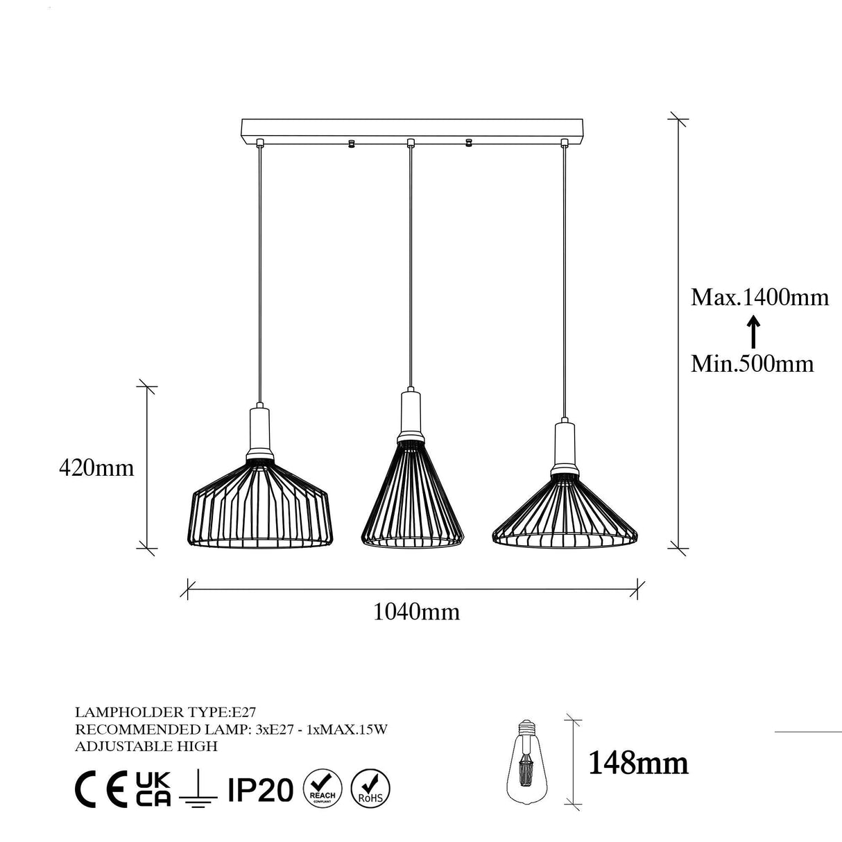 Lustra Dear Chandelier, Negru