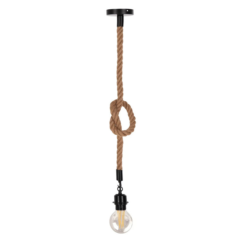 Lustra suspendata cu funie Vertuko, metal și sfoara, negru-Natural, 10x100 cm