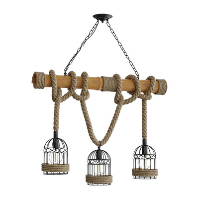 lustra Lustră tavan cu elemente naturale, Woodie, Metal & Lemn & Frânghie, 80x20x80 cm