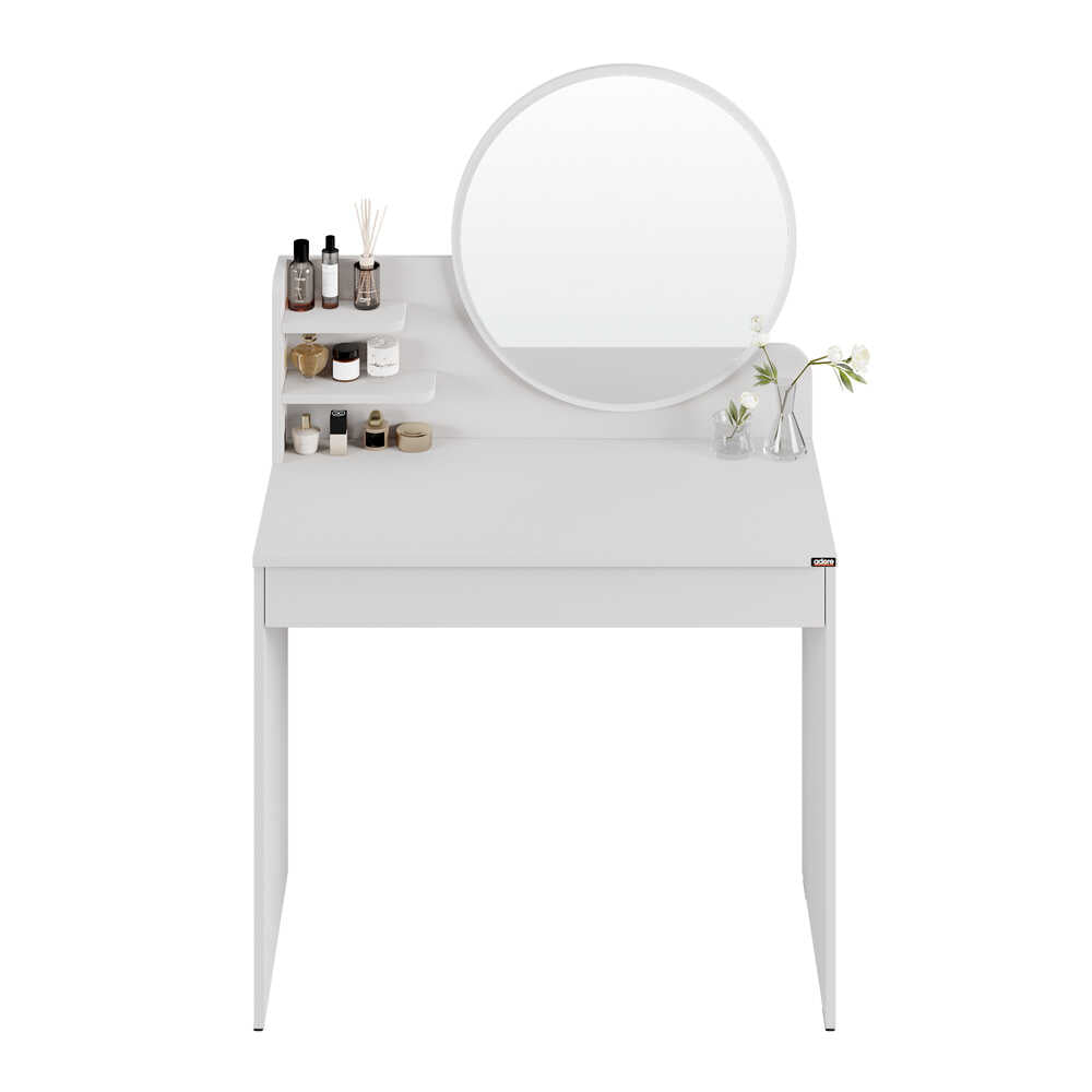 Masa de machiaj Adore cu sertar si oglinda , Crem, 90 x 138 x 45 cm