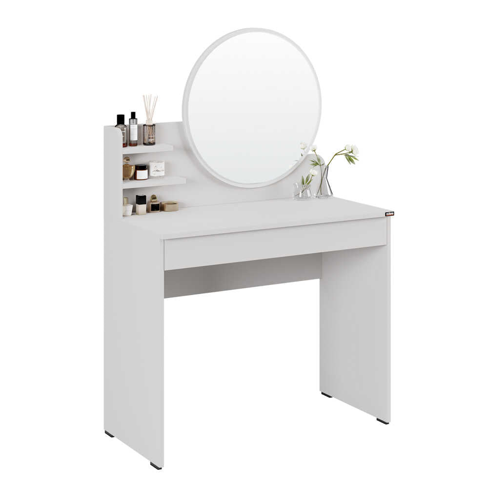 Masa de machiaj Adore cu sertar si oglinda , Crem, 90 x 138 x 45 cm