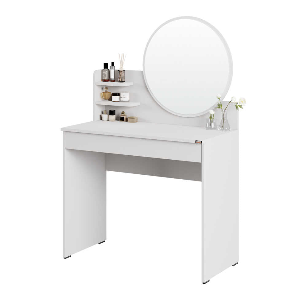 Masa de machiaj Adore cu sertar si oglinda , Crem, 90 x 138 x 45 cm