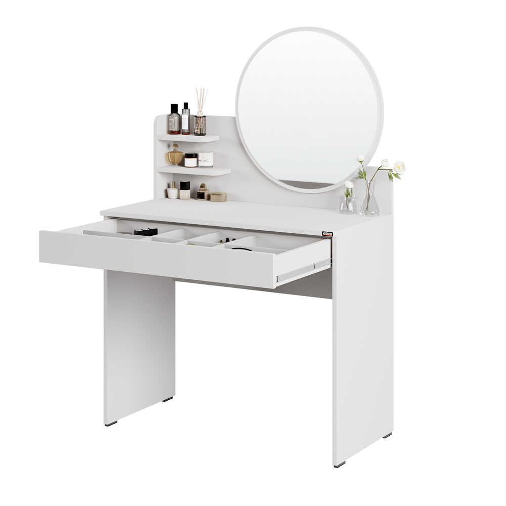 Masa de machiaj Adore cu sertar si oglinda , Crem, 90 x 138 x 45 cm