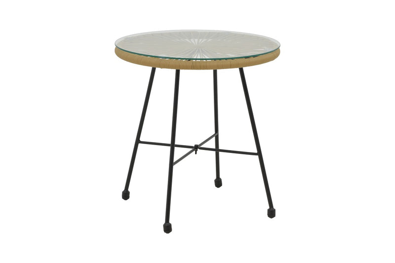 Masa Acapulco negru din metal cu ratan, Natural, 50x50x50 cm, detaliu produs