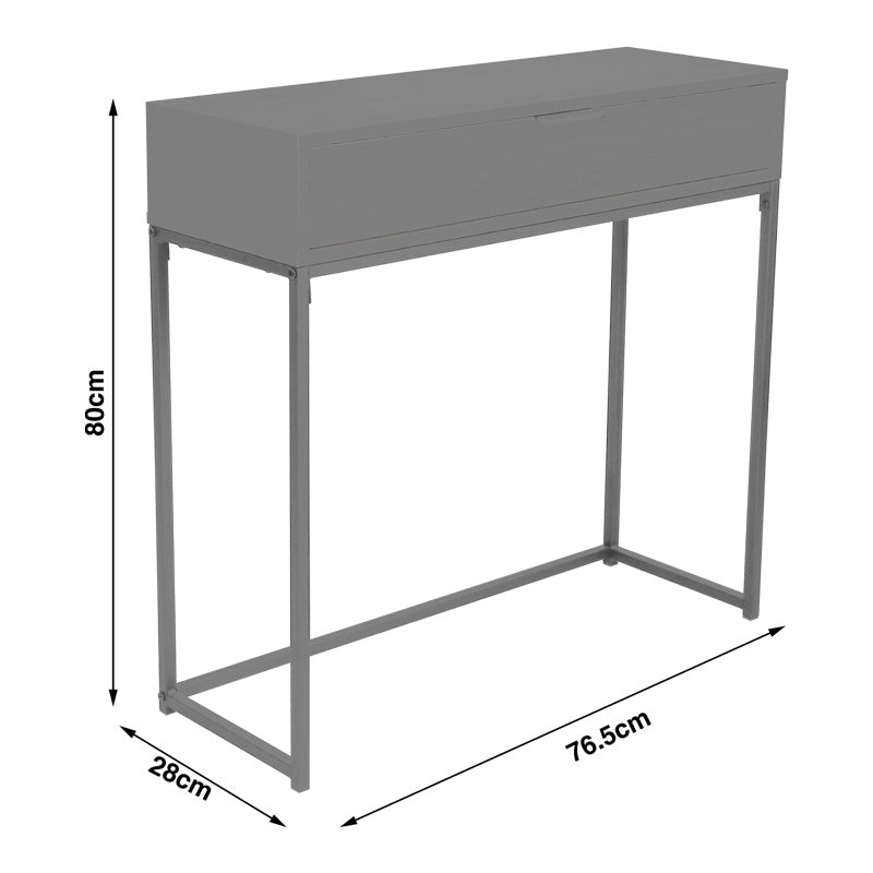 Masa Consolă cu sertar Joumpa, metal negru și lemn, 80x28x76 cm