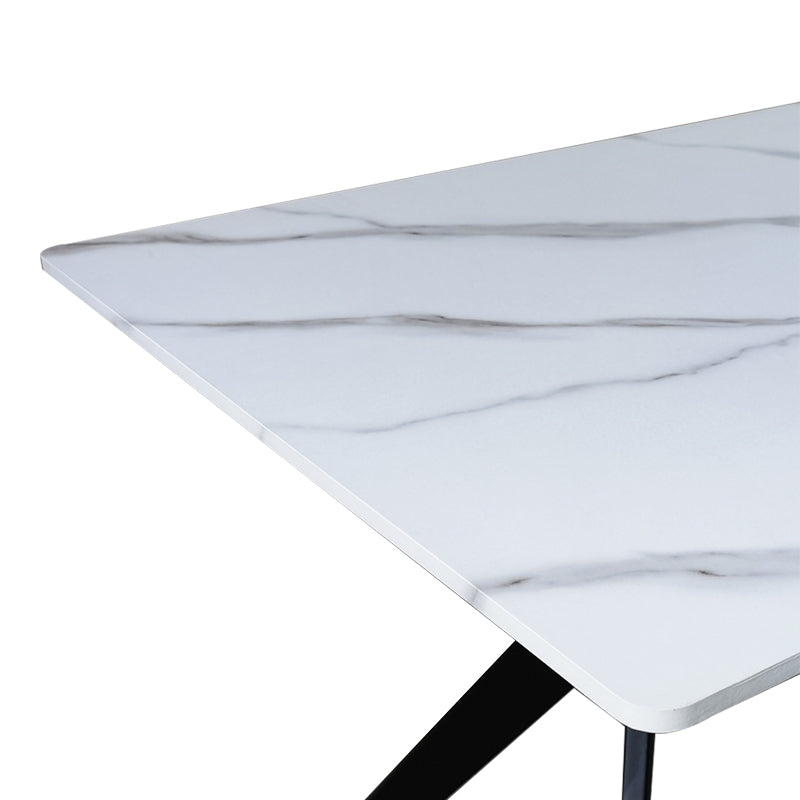 Masa cu aspect de marmura, Ezali, și metal, Alb/Negru, 140x80x75 cm