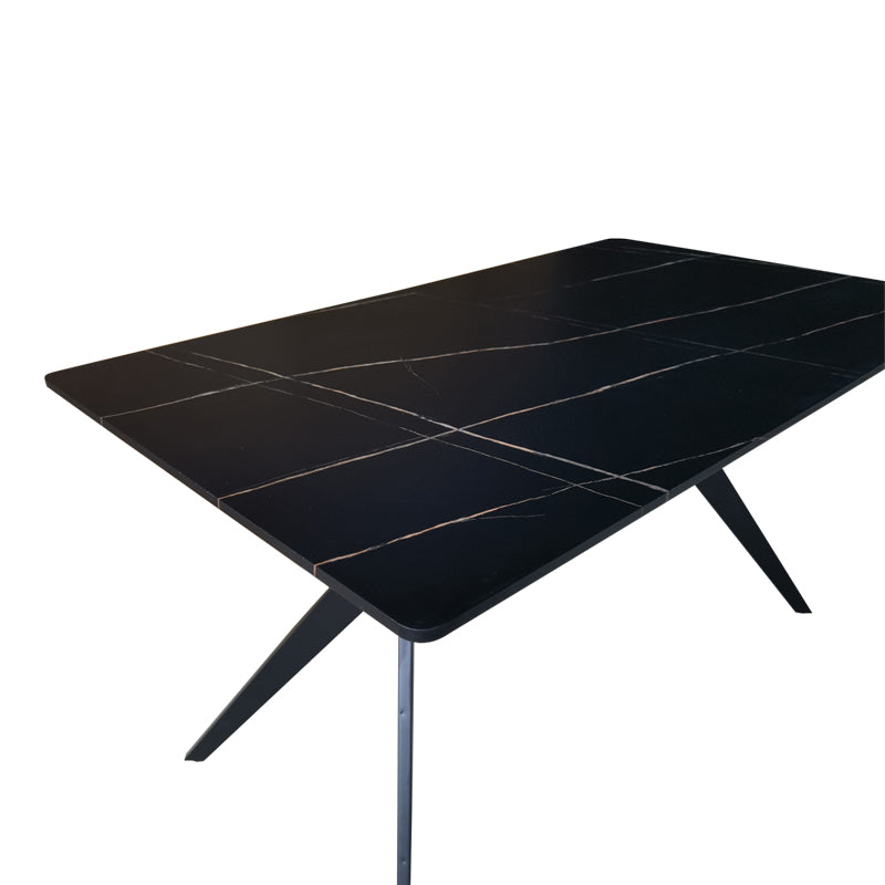 Masa, cu aspect de marmura neagra și picioare de metal, Ezali, & metal, Negru, 140x80x75 cm
