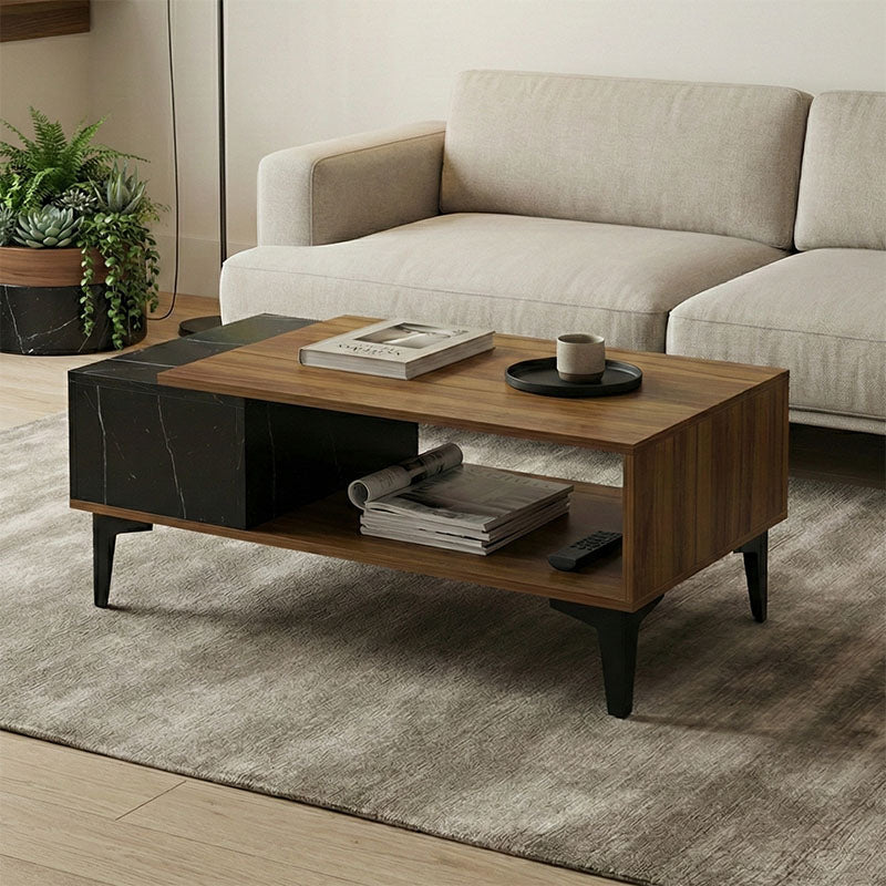 Masă de cafea cu aspect de marmură Riba, Nuc-Negru, Lemn, 90x50x37 cm