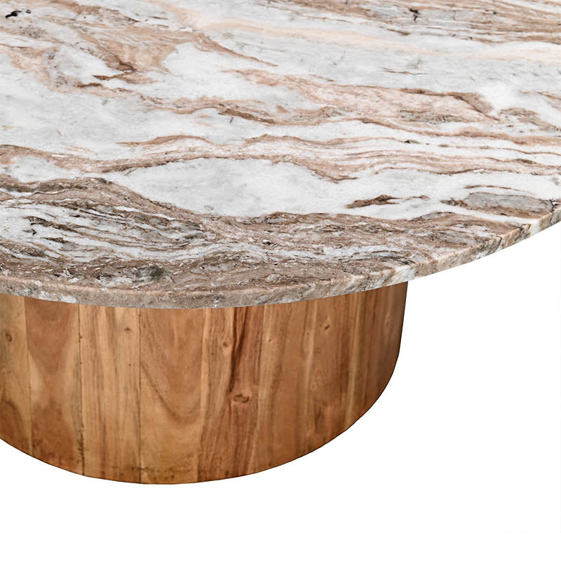 Masa de cafea cu blat din marmura Sergy, lemn masiv de acacia, Natur, 90x40 cm