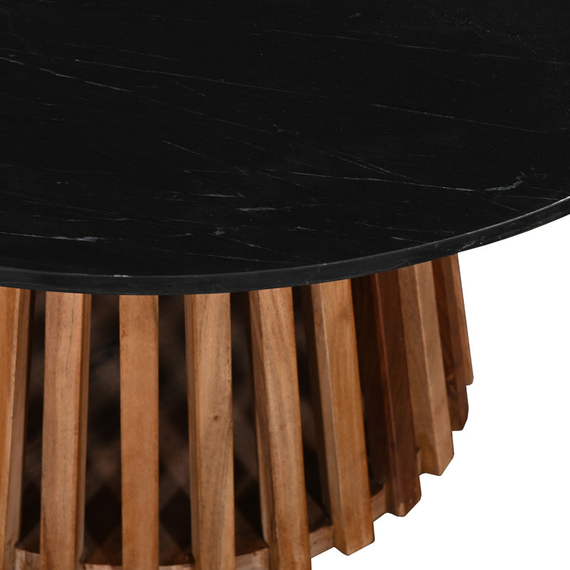 Masa de cafea Mable, Lemn masiv de acacia, D100x45 cm - Natur-Marmura Neagra