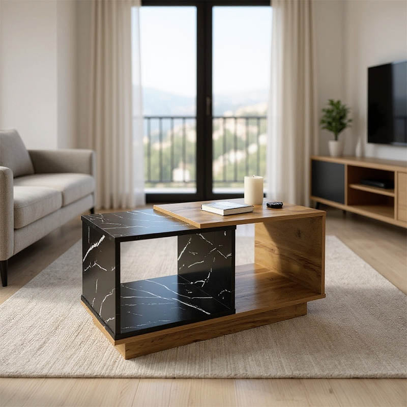 masuta de cafea Masa de cafea eleganta Fetix, marmura neagra, lemn, 90x45x45 cm