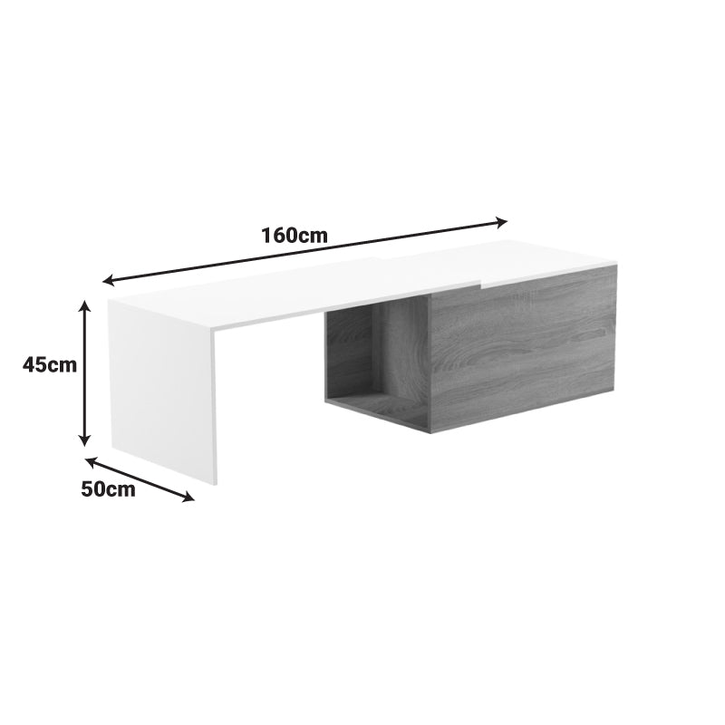 Masa de cafea extensibila Extera, Alb-sonoma, 100-160x50x45 cm