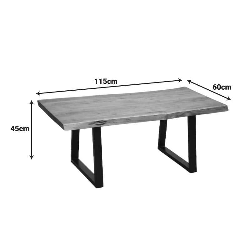 Masă de cafea Miles, Lemn masiv de acacia, Picioare metal, negru, 115x60x45 cm