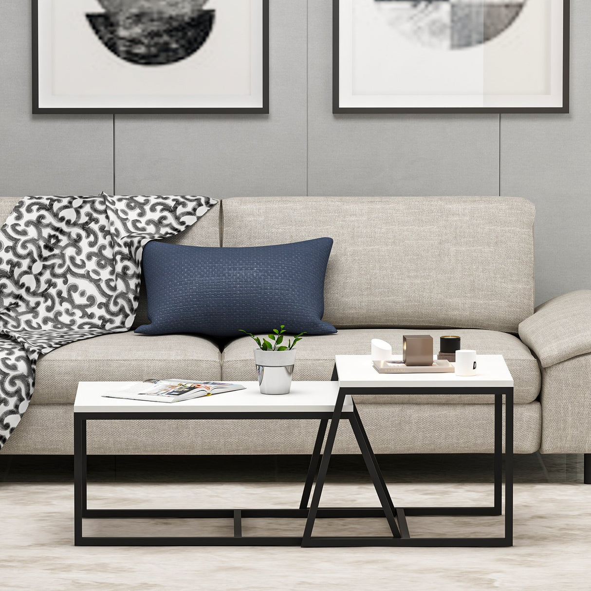 Masa de cafea Minimal Inarch, antracit - alb, 55x57 cm - Alb