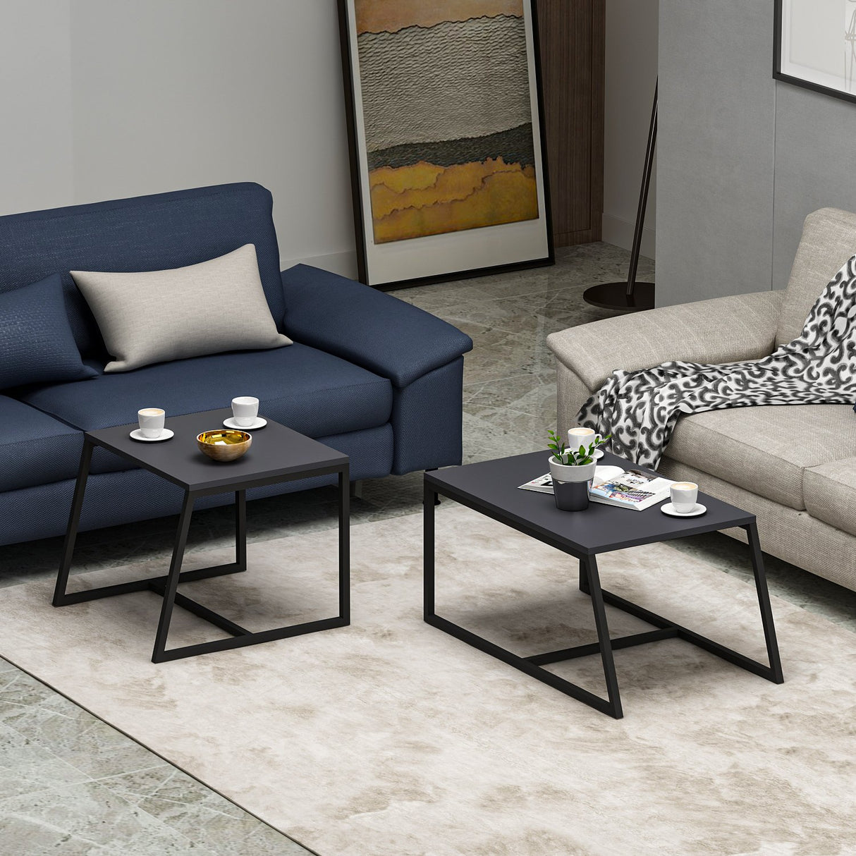 Masa de cafea Minimal Inarch, antracit - alb, 55x57 cm - Anthracite