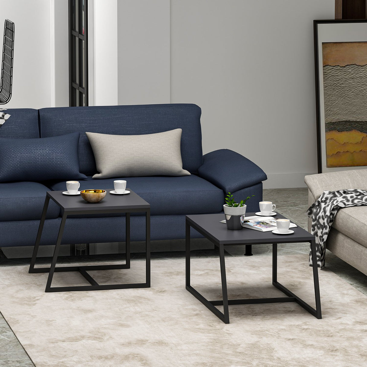 Masa de cafea Minimal Inarch, antracit - alb, 55x57 cm - Anthracite