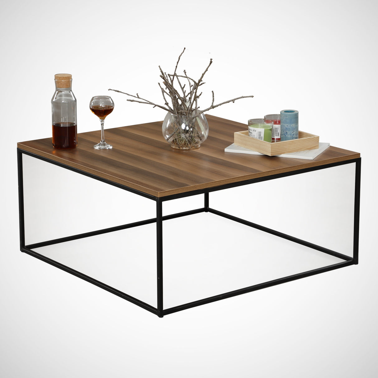Masă de cafea Poli Comforty, stejar - nuc, 75x75x43 cm - Walnut